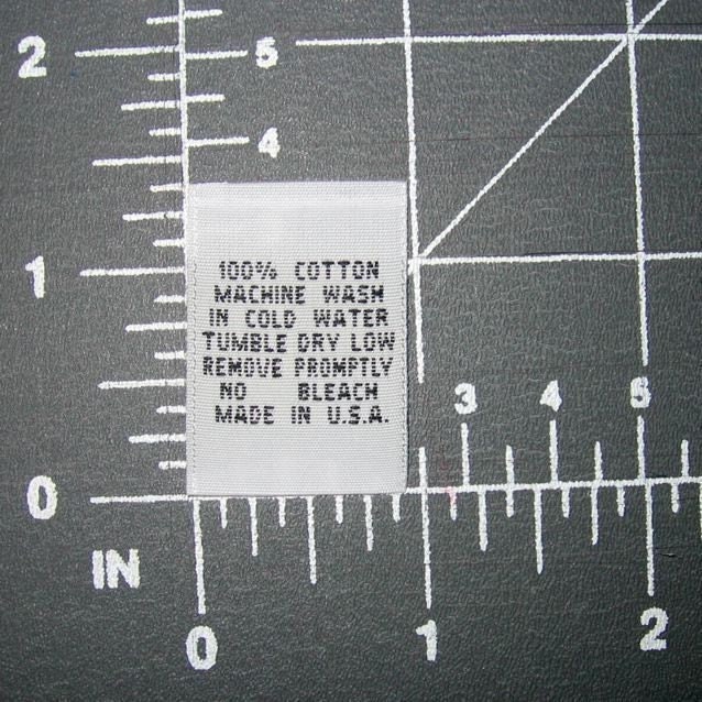200 Woven Care Content Clothing Tag Labels - 100 percent cotton machine wash cold tumble dry low made in USA