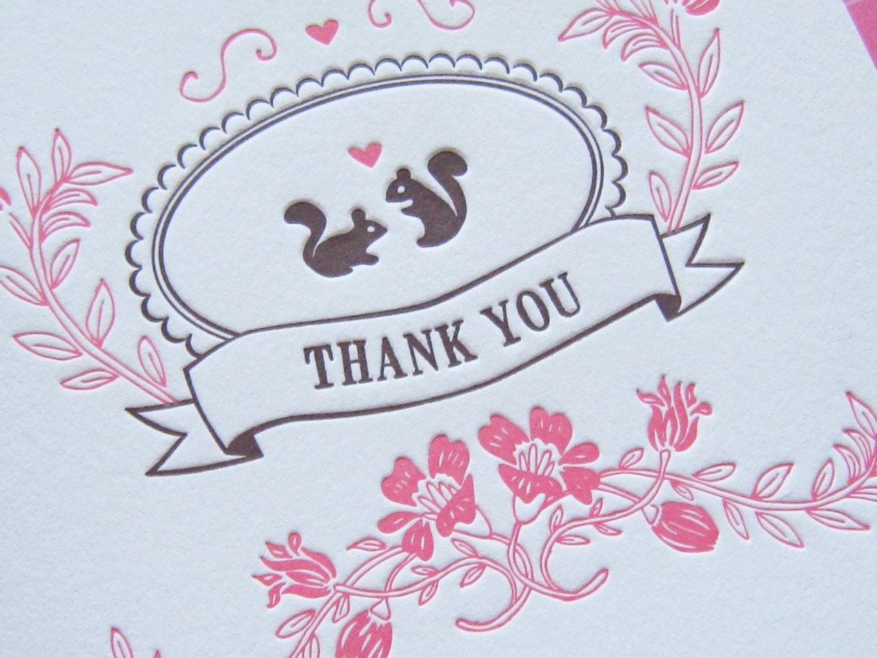 Letterpress Thank You Notes Set - squirrels (set of 6)