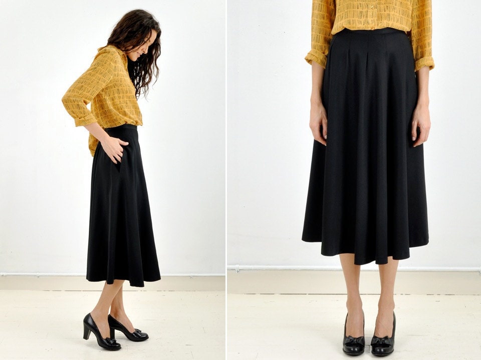 Black MIDI LENGTH Full Draped Skirt