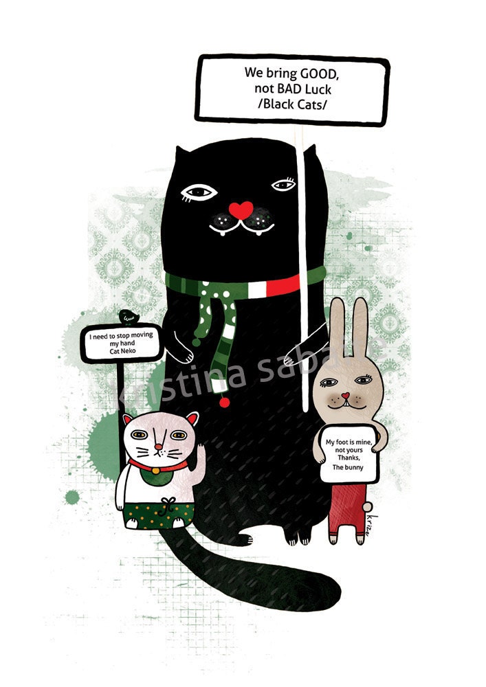 Illustration. Animal rights print. We are the 100%/ Animal Revolution. Cat, bunny, rabbit. 8x11". Wall decor.