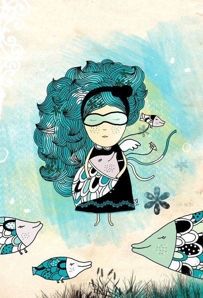 Ocean theme illustration Print - Marina and her fishes