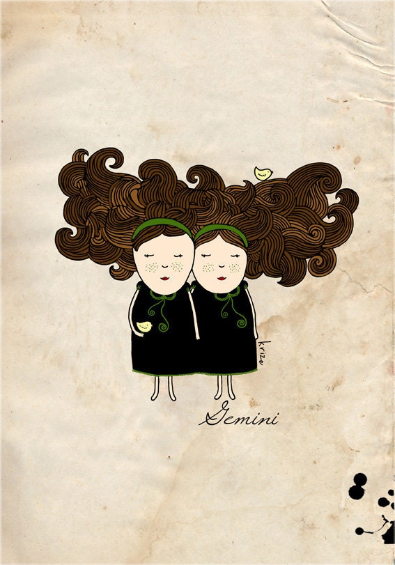 Illustration Print Gemini - Astrology - Twins - Wall art - Nursery room