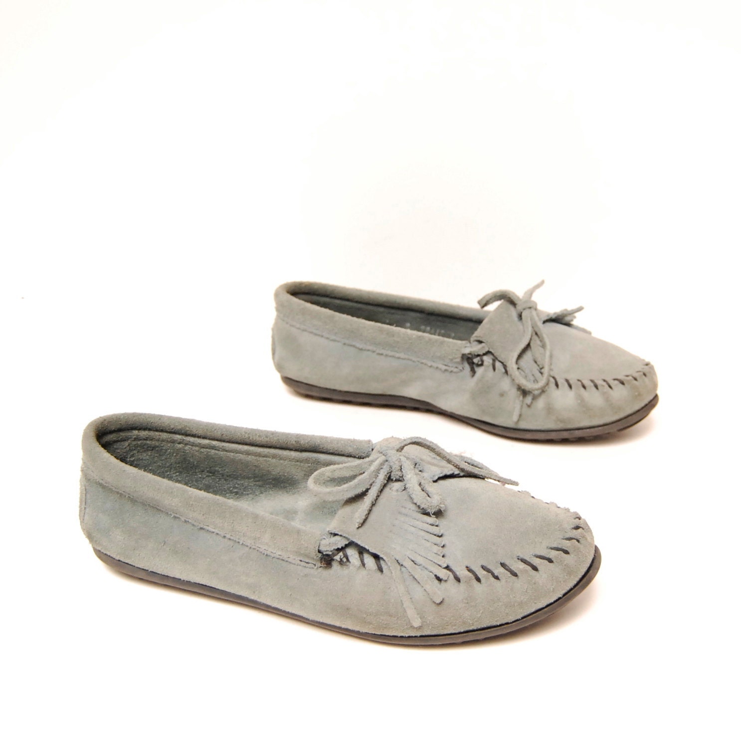 size 9 FRINGE blue leather MOCCASIN minnetonka loafers