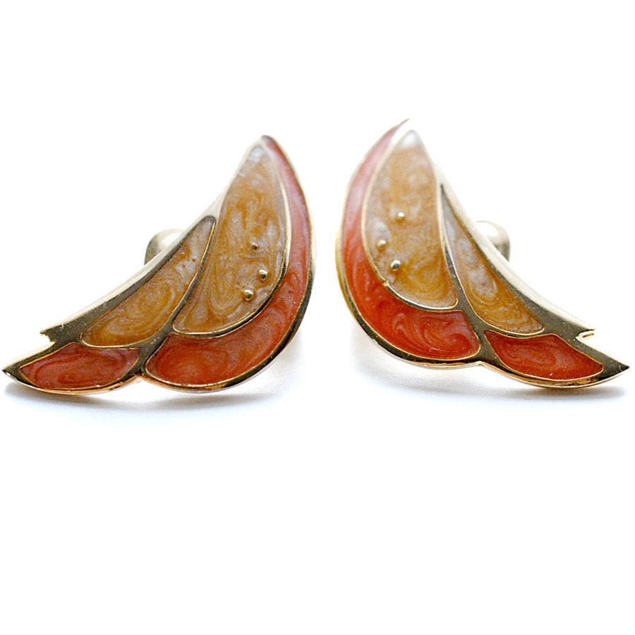 Vintage Enamel Earrings in Warm Tones