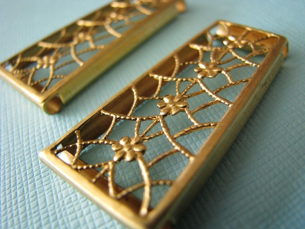 2 brass trapezoid filigrees