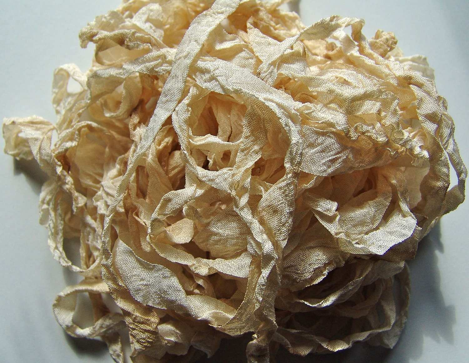 Coffee and cream wrinkled ribbon stained crinkled seam binding shabby chic