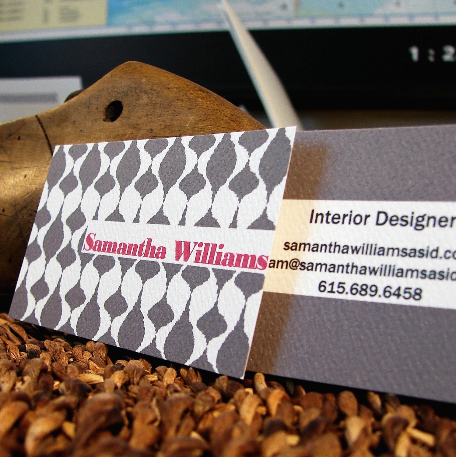 double sided solid ikat with white block calling cards set (50)