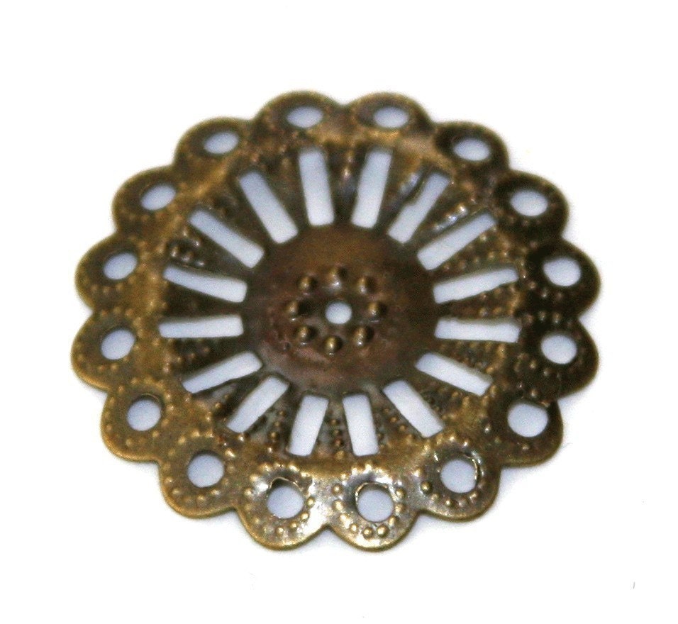 SALE ---- 20 pcs of Antiqued brass filigree focal findings 25mm