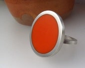 Big Round Bright Orange Resin Ring - Geometric Rings - One Inch Ring - etsymetal team