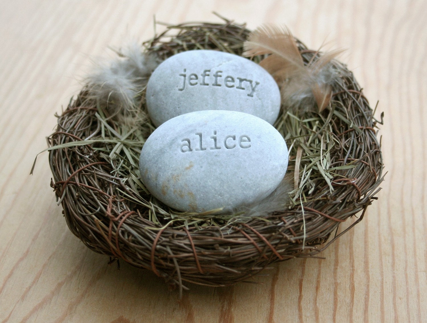Customized wedding anniversary gift for couple - engraved stones in nest with custom names - Our nest by sjEngraving