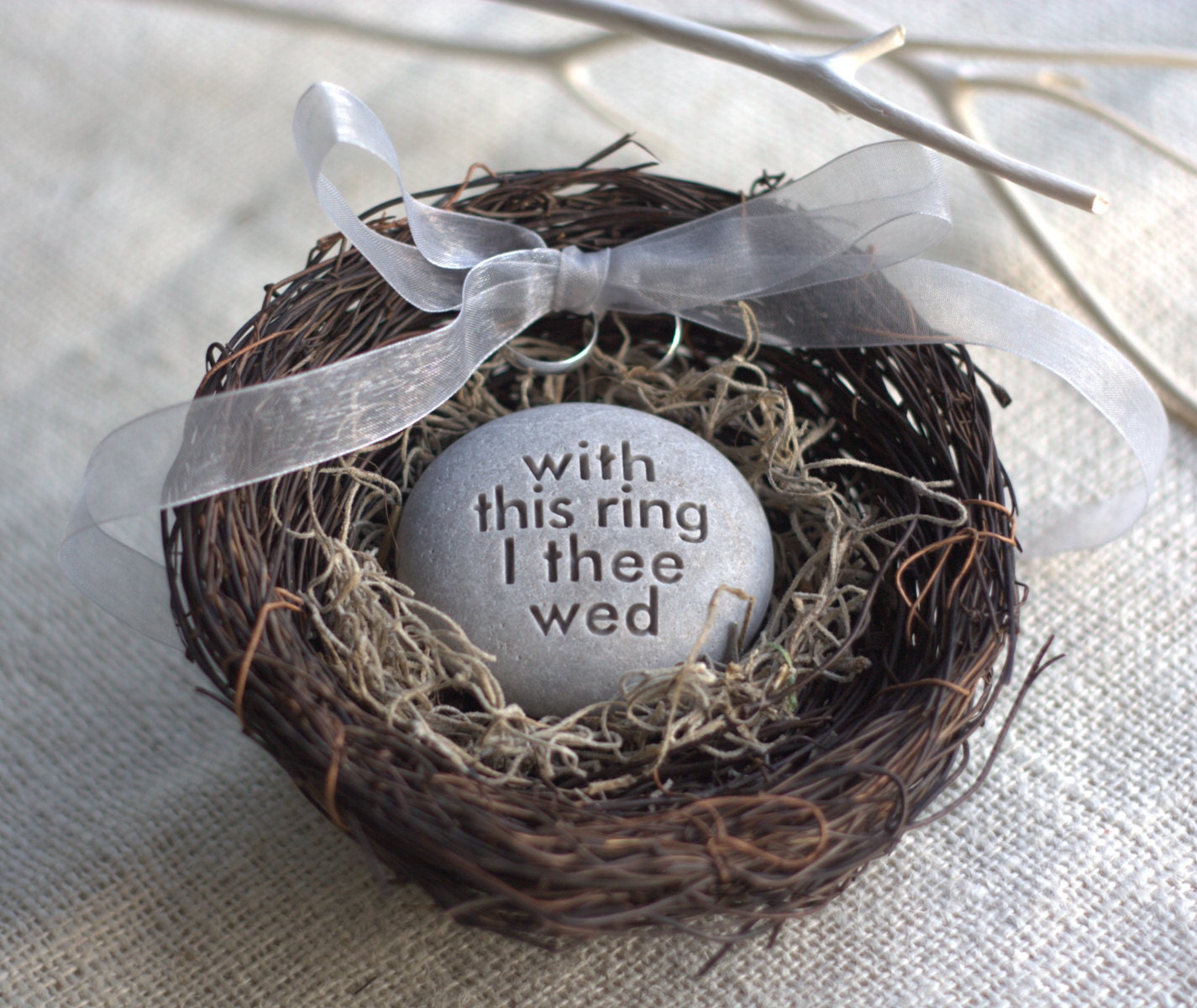 Wedding ring bearer nest - With this ring I thee wed - Merry Pebble (TM) Collection by sjEngraving - for wedding, commitment ceremony
