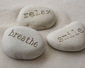 Personalized beach pebbles gifts - Inspirational Engraved Stone Trio - customized with word or name
