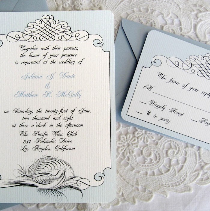 Calligraphy Bird Wedding Invitation and RSVP - Sample Set