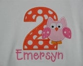 Preppy Birthday Tee - Owl with Number Tee - Birthday for Girls (Long sleeves) - Personlized Applique Tee