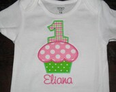 First Birthday Preppy Birthday Tee or Bodysuit - Cupcake Number Tee -