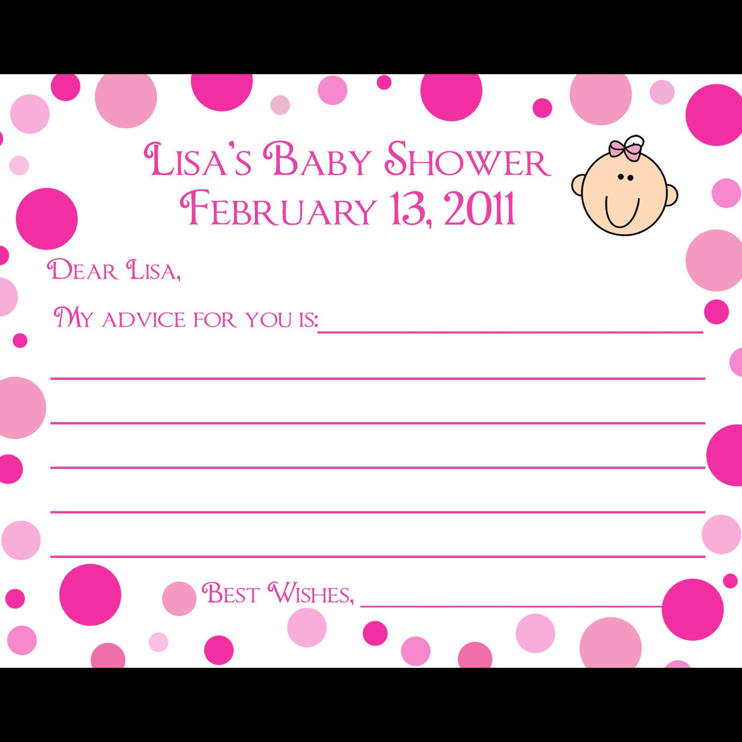 24 Personalized Baby Shower Advice Cards  - Pink Polka Dot