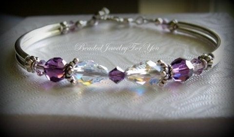 Wedding Jewelry - Amethyst Aurora Borealis Swarovski Crystal Bridesmiad Bangle Bracelet