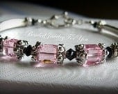 Rose Pink Swarovski Crystal Pewter Bridesmaid Bangle Bracelet
