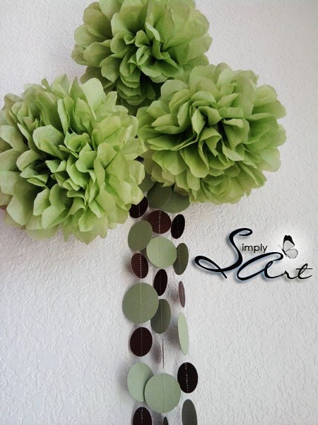 Wedding decoration - Tissue Pom Poms and Polka dots Garland  - Ecofriendly