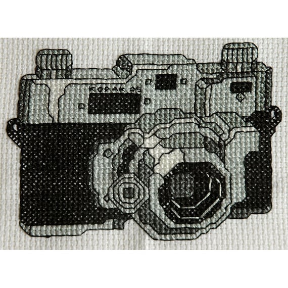 Cool Cross Stitch Pattern- Vintage Retro Black and White Kodak Camera