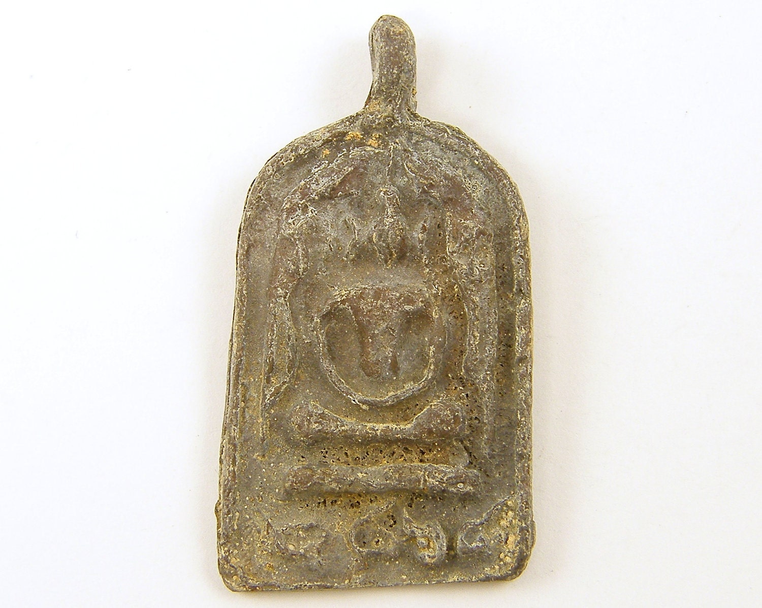 Buddha Pendant - Amulet Patina Metal Tribal Rustic Pendant
