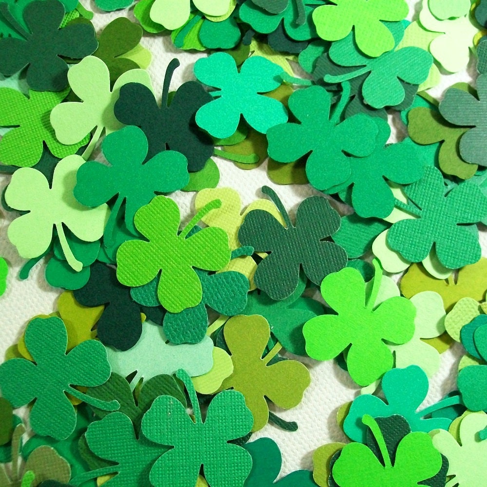 St Patrick's Day Shamrocks - 100 Die Cut Embellishments - Lucky Charms, Four Leaf Clovers