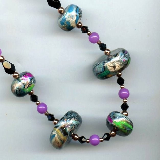 Odds and Ends Necklace - Polymer Clay Mokume Gane Disc Beads - Handmade