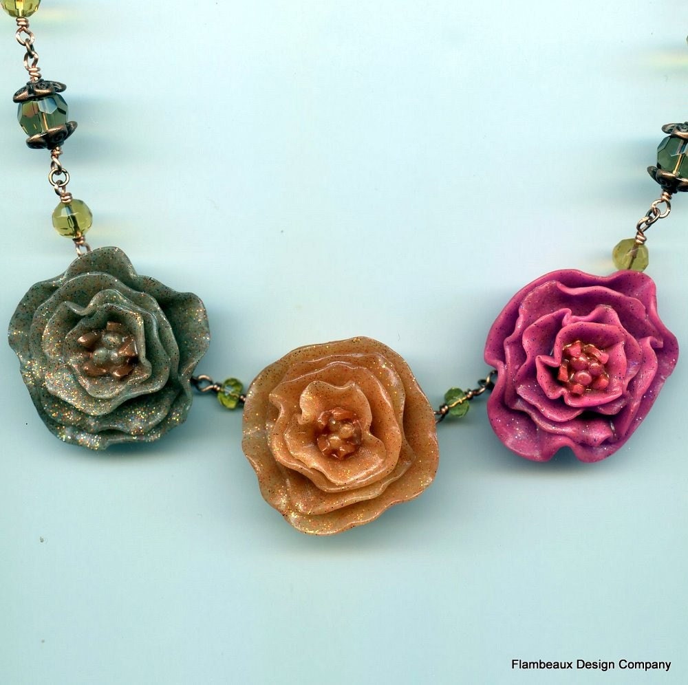 Buttercup Corsage Necklace - Blue/Pink/Champagne