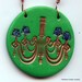 Chandlier Necklace - Green/Blue Glitter - Handmade Polymer Clay Pendant