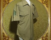 70s MENS USMC Marine Corps. Service Charlie khaki sergeant shirt. sz M. 15-15.5
