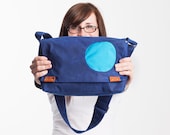 Small Waxed Canvas Messenger iPad Bag in Ink and Aqua
