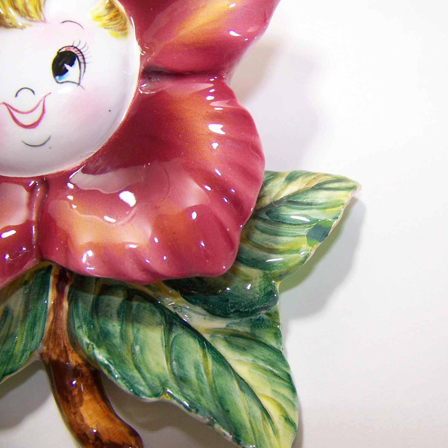 Vintage PY Anthropomorphic Red Rose Wall Pocket