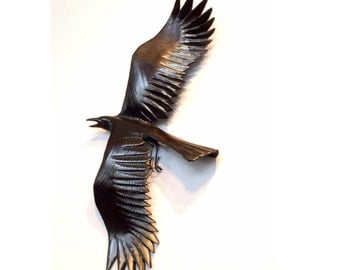 Flying Crow wood carving, gesture 2 by Jason Tennant
