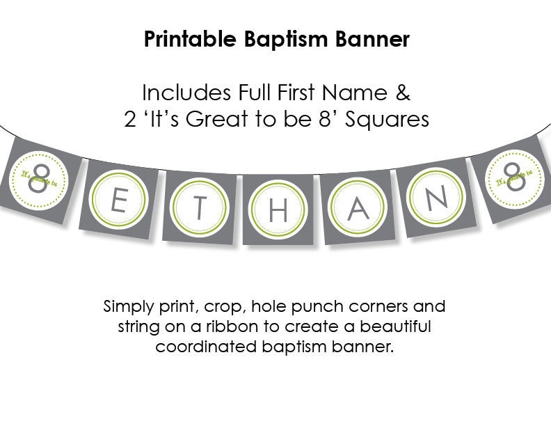 Personalized LDS Baptism Printable Banner - Gray/Olive Green