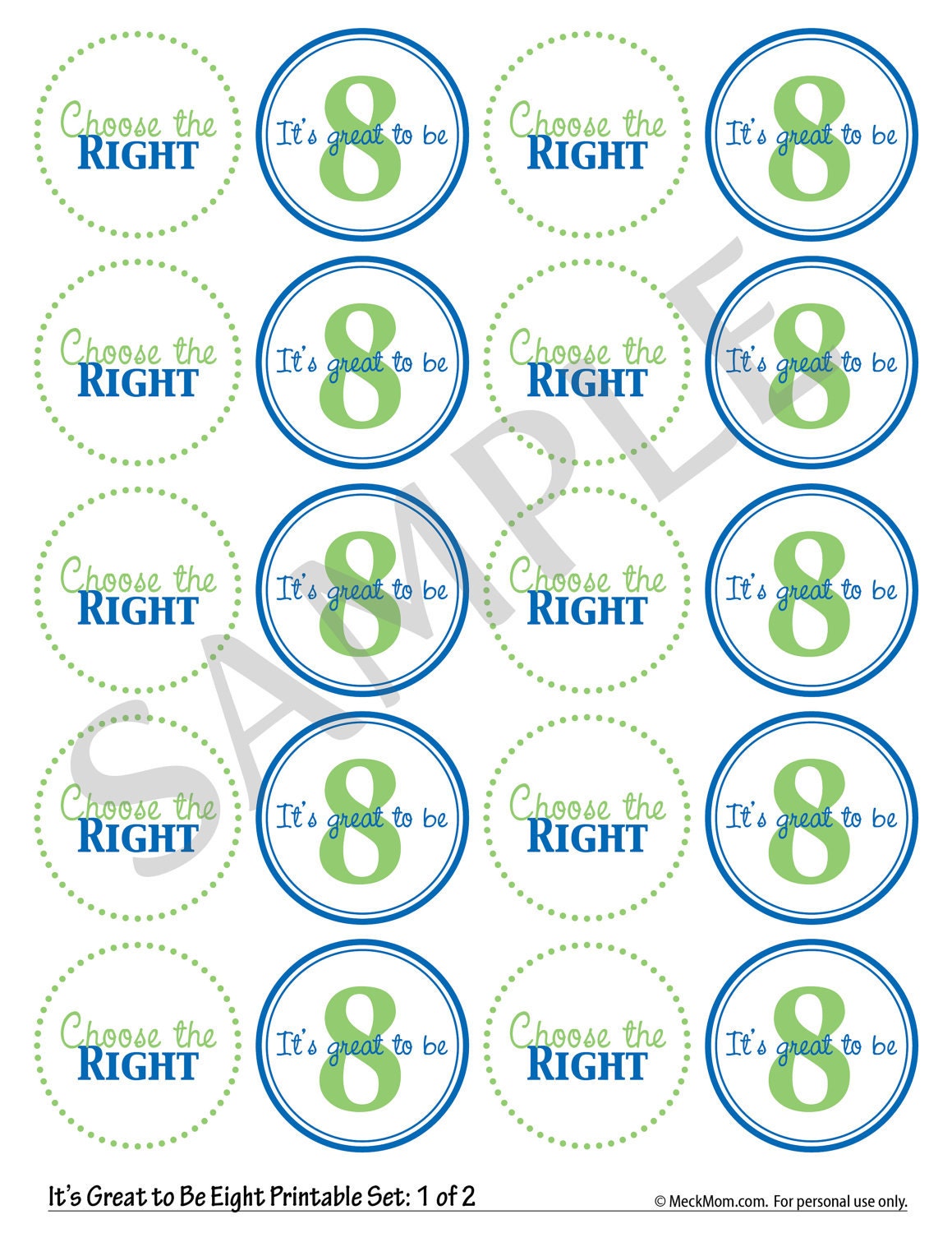 LDS Primary Baptism Printable - CTR - Boy & Girl  - Blue/Green, Pink/Green