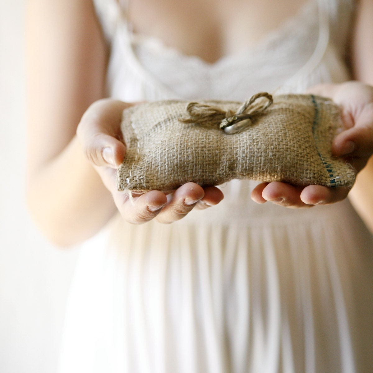 rustic burlap wedding ring bearer pillow
