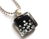 Black and white foliage pendant - hand painted glass -