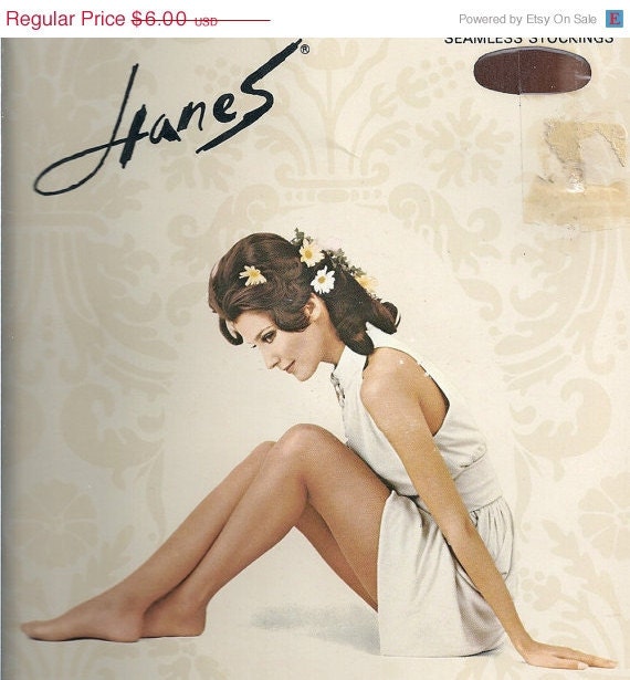 SALE 60s Hanes Seamless Barely There Nylons Stockings, 10 - Vintage Lingerie