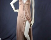 SALE 60s Mocha Avian Nylon Maxi Gown, Small - Vintage Lingerie