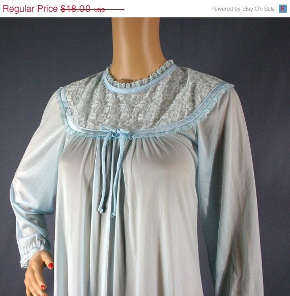 SALE 80s Fair Lady Baby Blue Maxi Gown With Flounce, Medium - Vintage Lingerie