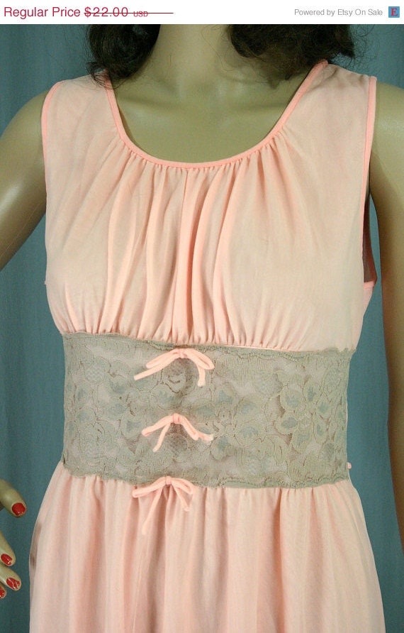 SALE 60s Avian Peach Chiffon Maxi Gown - Vintage Lingerie