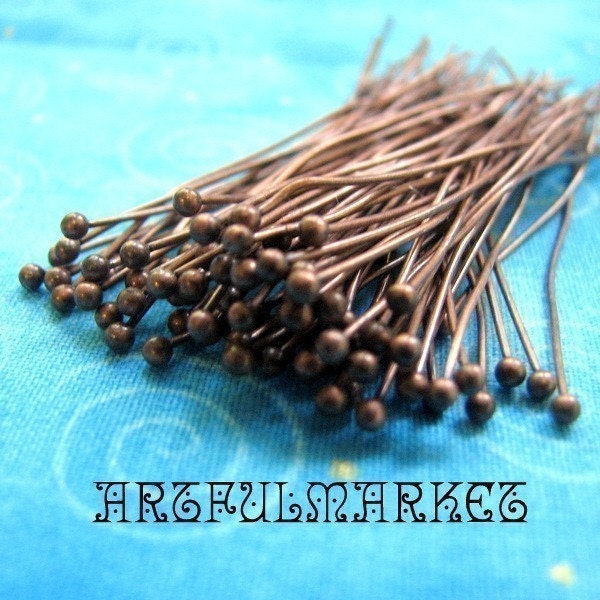 50 Antique Copper Headpins with 1.5mm Ball End...on Etsy