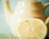 Yellow vintage teapot print . whimsical food photography . kitchen wall art . culinary print . home decor . Teapot and Lemon