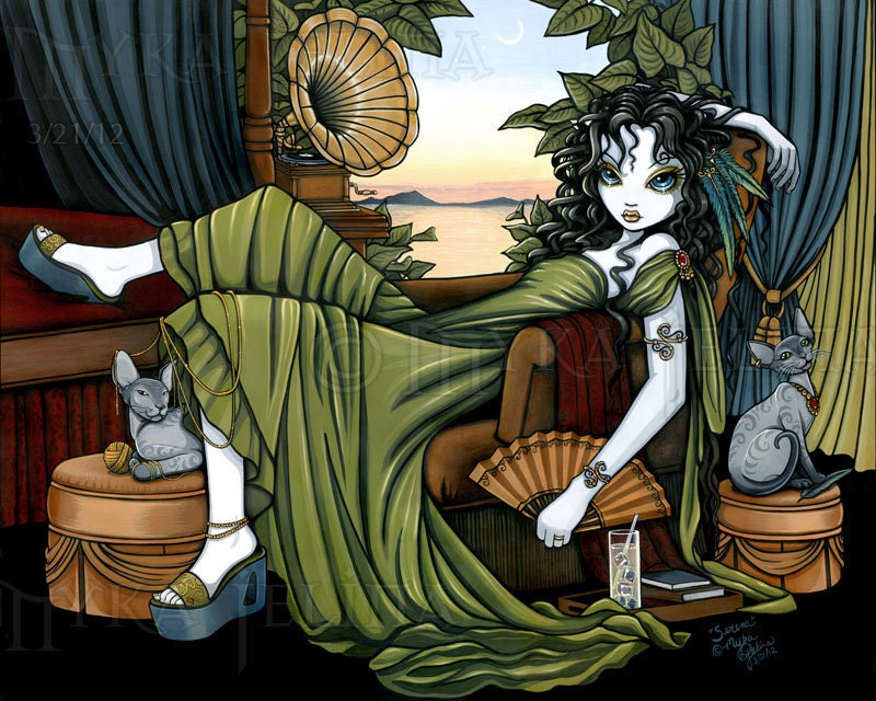 Serena Sunset Cat Fairy Lt Ed Embellished Canvas Print