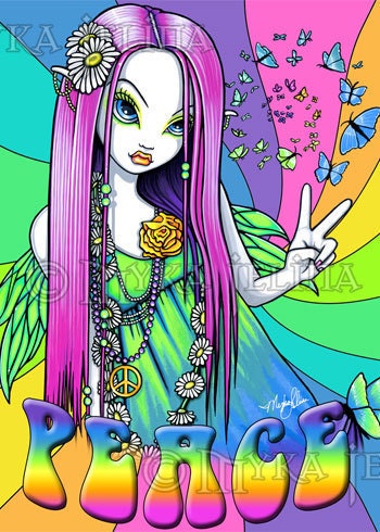 Original Peace Tattoos on Rainbow Hippie Peace Fairy Art Ooak Aceo Chloe Cu By Mykajelina
