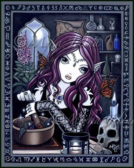 The Alchemist Gothic Alchemy Dark Faerie Butterfly Fantasy Hand Signed Art Print by Myka Jelina