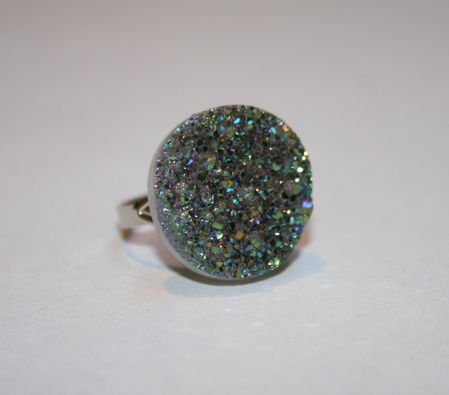 Blue Green Druzy Ring - Adjustable