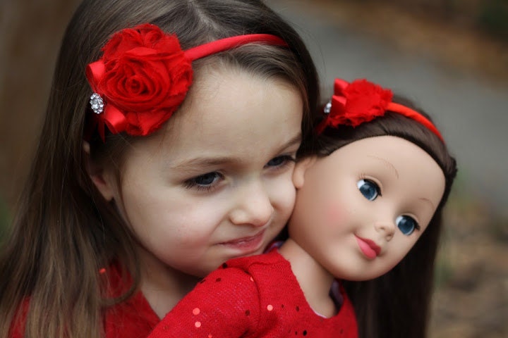 Matching satin Headband set for child and American Girl Doll