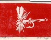 Red Coachman is a traditional lino print matted in white