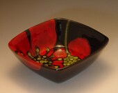 Floral Bowl - Red Poppy Small Square Bowl - Colorful Ceramic Pottery Soup Lunch Serving Vibrant Botanic Home Decor Chef Gifts RP-212
